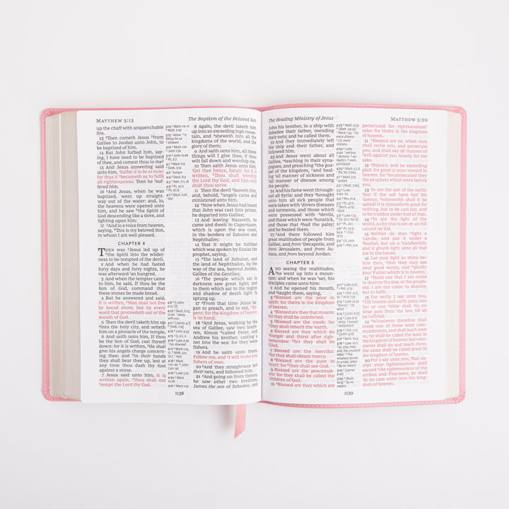 KJV Holy Bible - Large Print - Cross References - Leathersoft - Pink - Red Letter