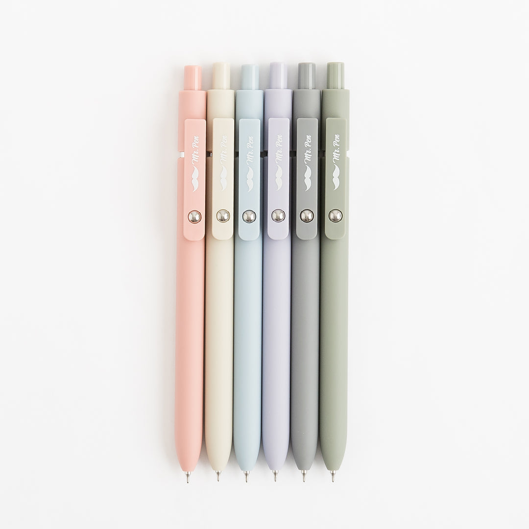 Retractable Fine Point Gel Pens - 6 Pack  - Morandi Barrels - Fast Dry Ink - Cute Aesthetic Pens for Journaling - Back to School Supplies