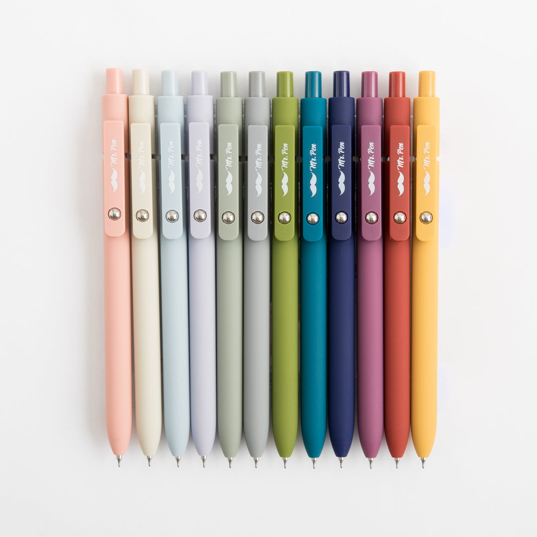 Retractable Gel Pens - 12 Pack - Morandi and Vintage Barrels - Fast Dry - Black Gel Pens Fine Point 0.5mm - Aesthetic Pens for Journaling