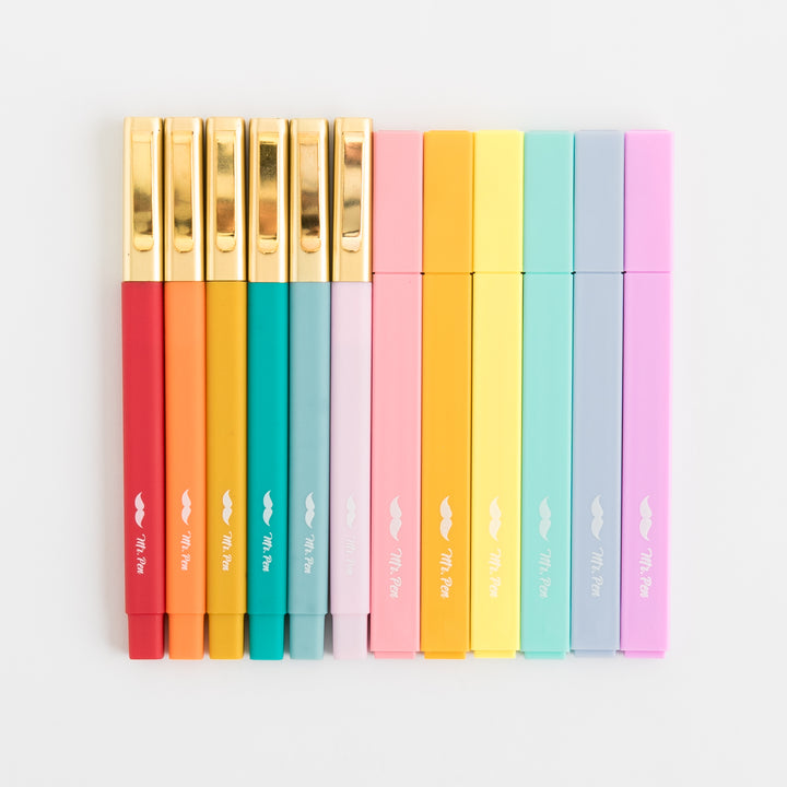 Aesthetic Highlighters and Pens - 12 Pack - No Bleed