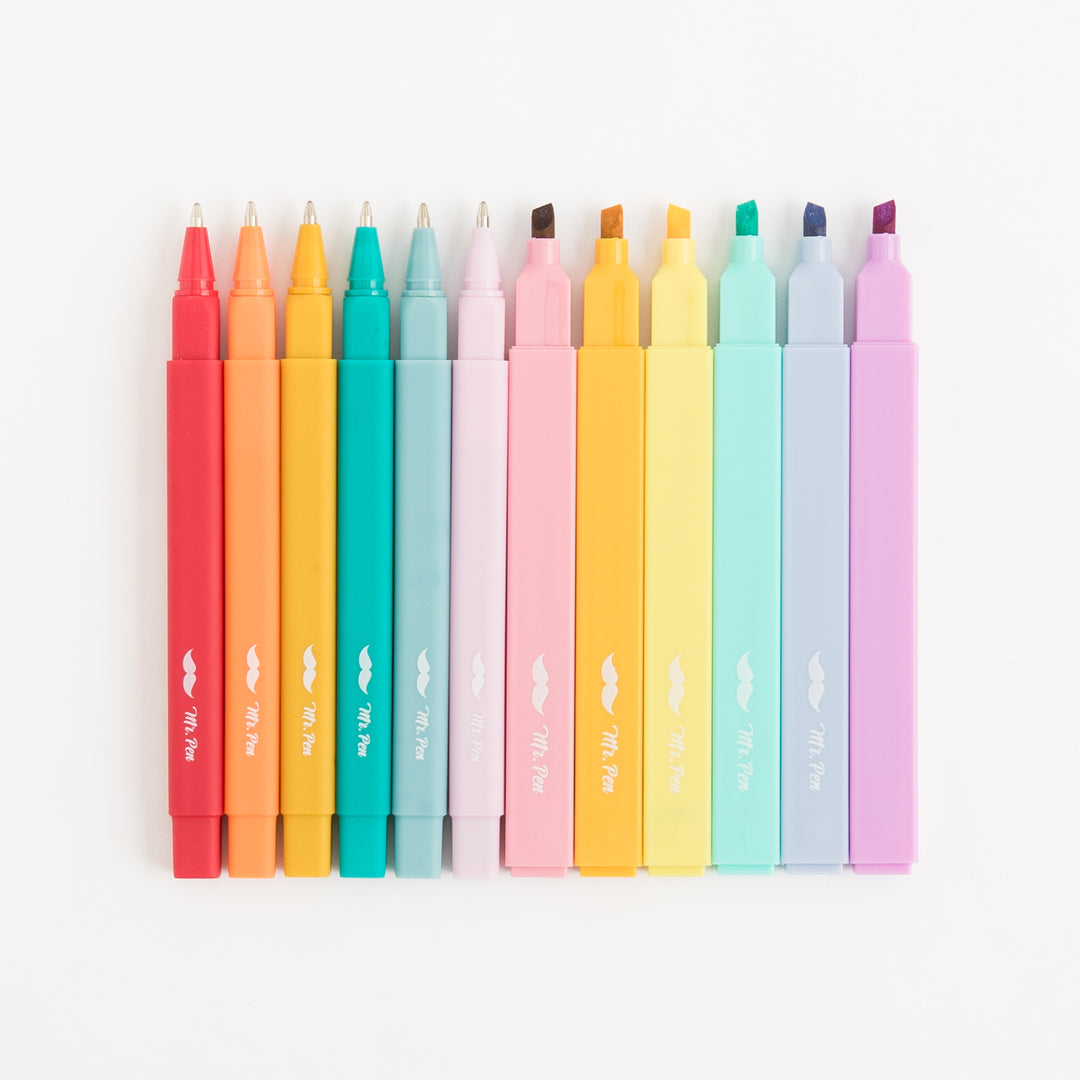 Aesthetic Highlighters and Pens - 12 Pack - No Bleed