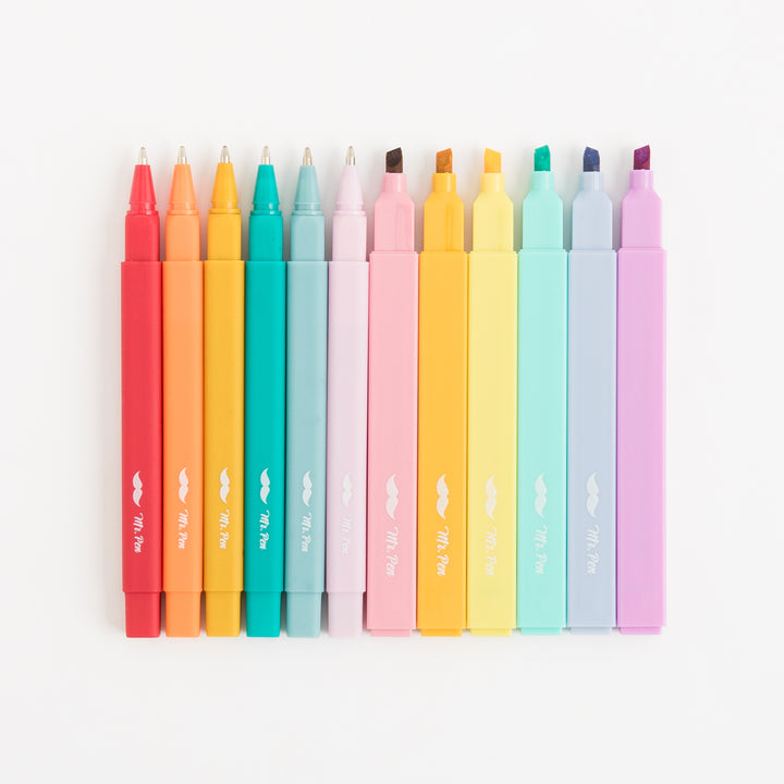 Aesthetic Highlighters and Pens - 12 Pack - No Bleed