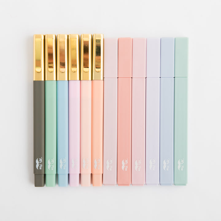 Aesthetic Highlighters and Pens - No Bleed - 12 Pack - Morandi Color Bible Highlighters for Bibles - Bible Pens