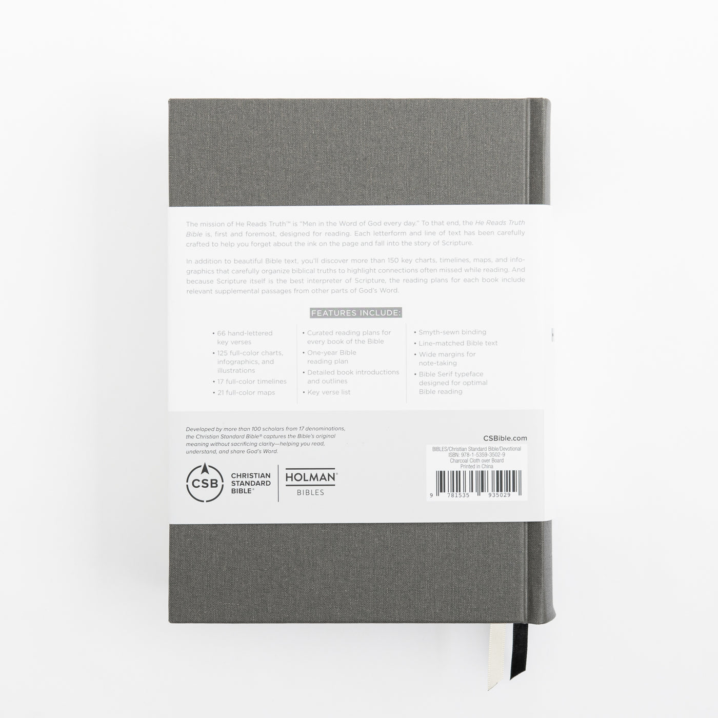 CSB He Reads Truth Bible - Charcoal - Cloth over Board