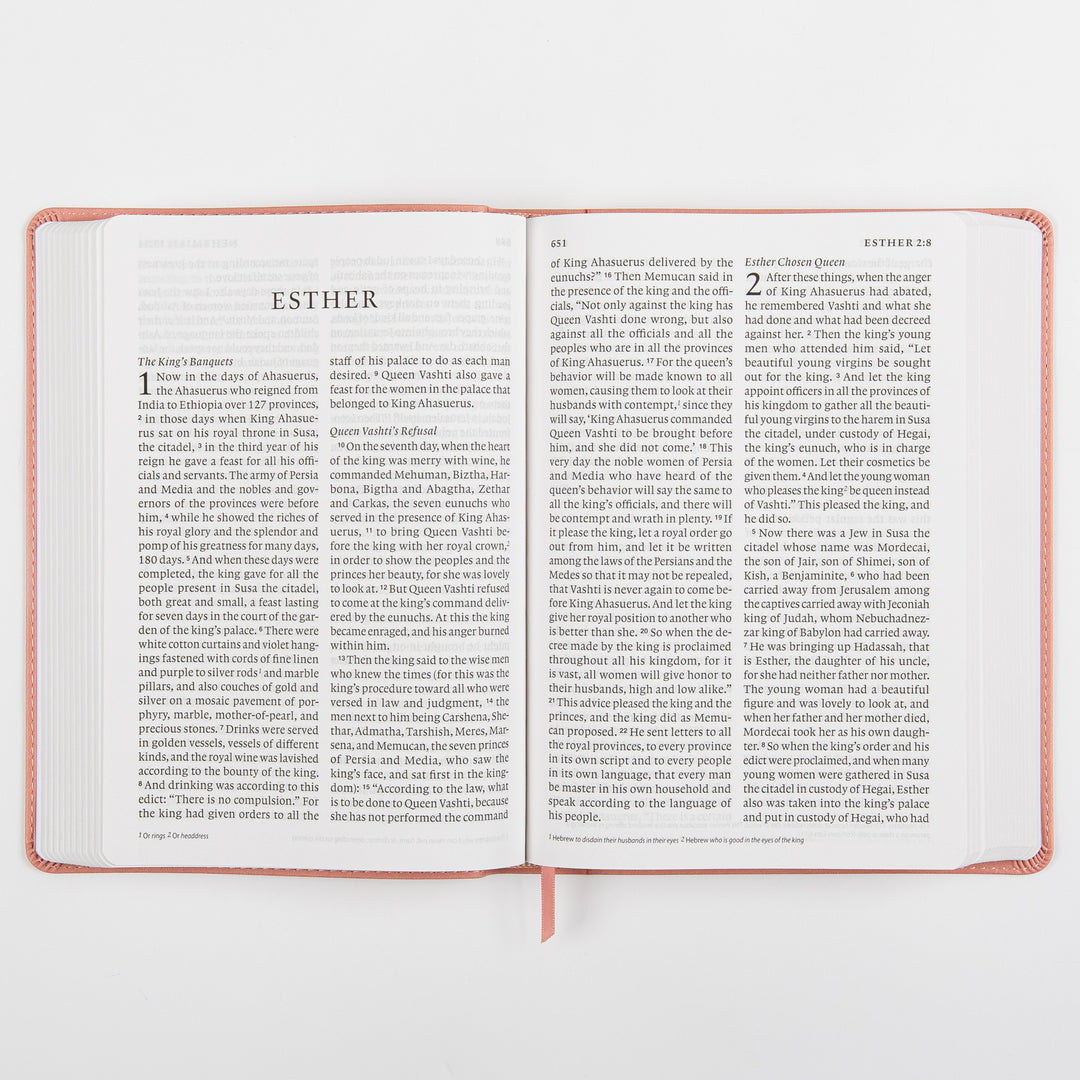 ESV Giant Print Bible, Red Letter, Blush Rose TruTone Fleur-de-lis – interior spread 1, 12.5-point double-column text