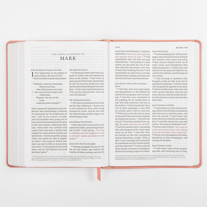 ESV Giant Print Bible, Red Letter, Blush Rose TruTone Fleur-de-lis – interior spread 4, 12.5-point double-column text