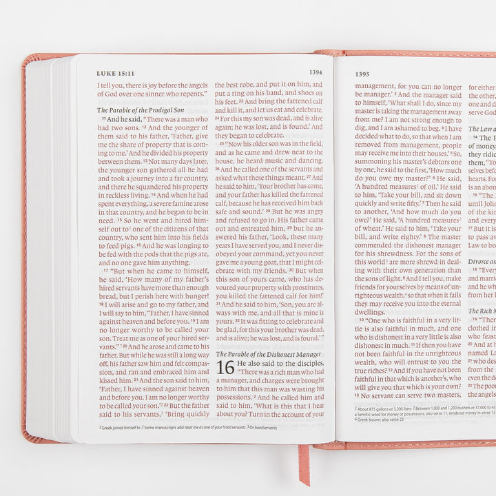 ESV Giant Print Bible, Red Letter, Blush Rose TruTone Fleur-de-lis – interior spread 5, 12.5-point double-column text