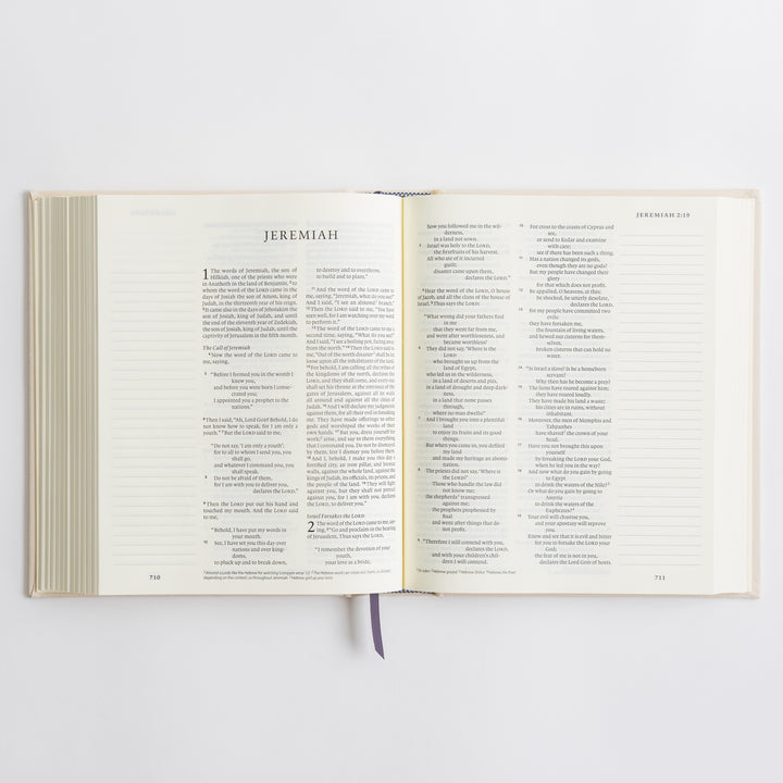 ESV Journaling Bible - Red Letter - Flowers – open spread showing Jeremiah chapters 1–2 – interior pages