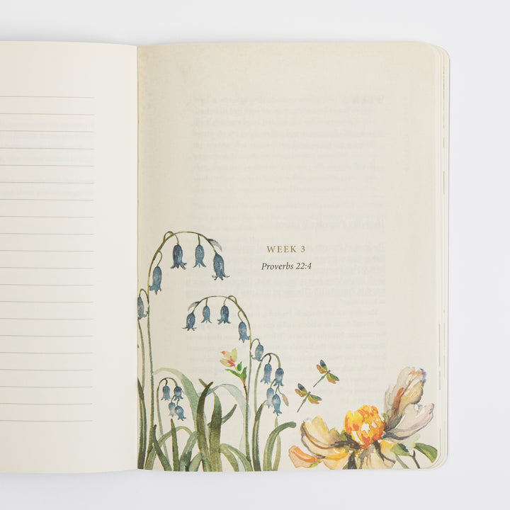 Open pages of the Humility scripture journal showing a &