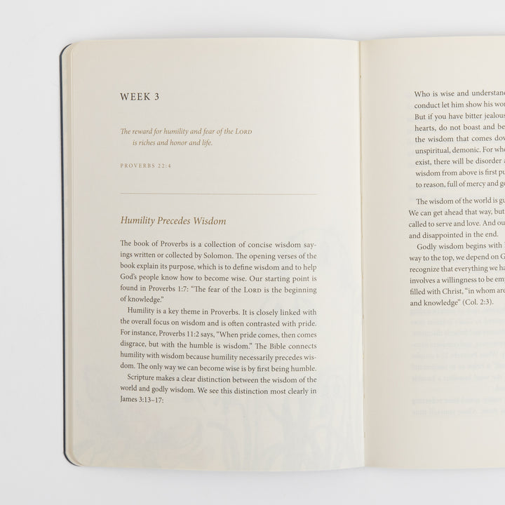 Open pages of the Humility scripture journal showing a &