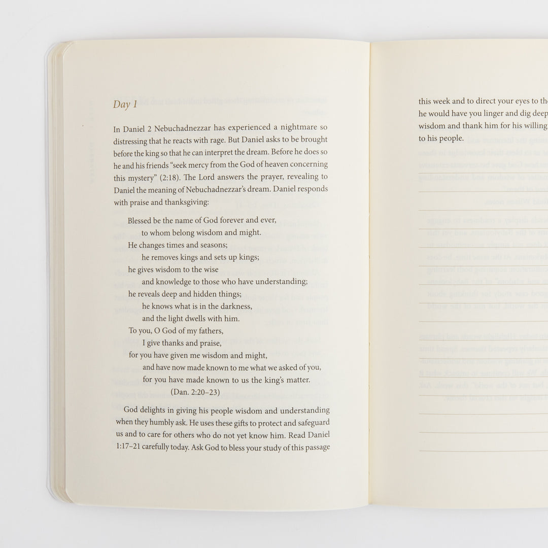 Open interior spread of the ESV Prayer Journal: 30 Days on Wisdom. The left page is headed &