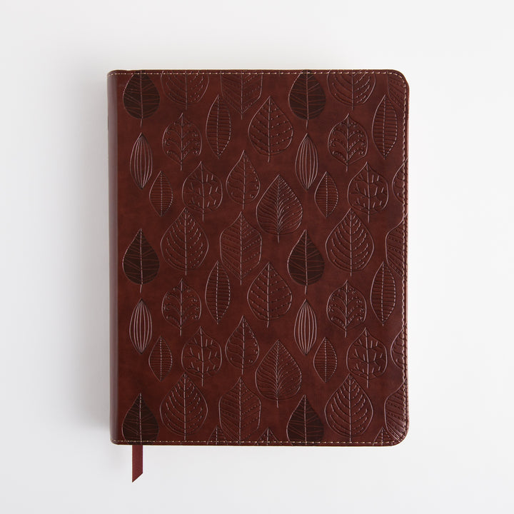 ESV Single Column Journaling Bible - Trutone - Chestnut - Leaves Design