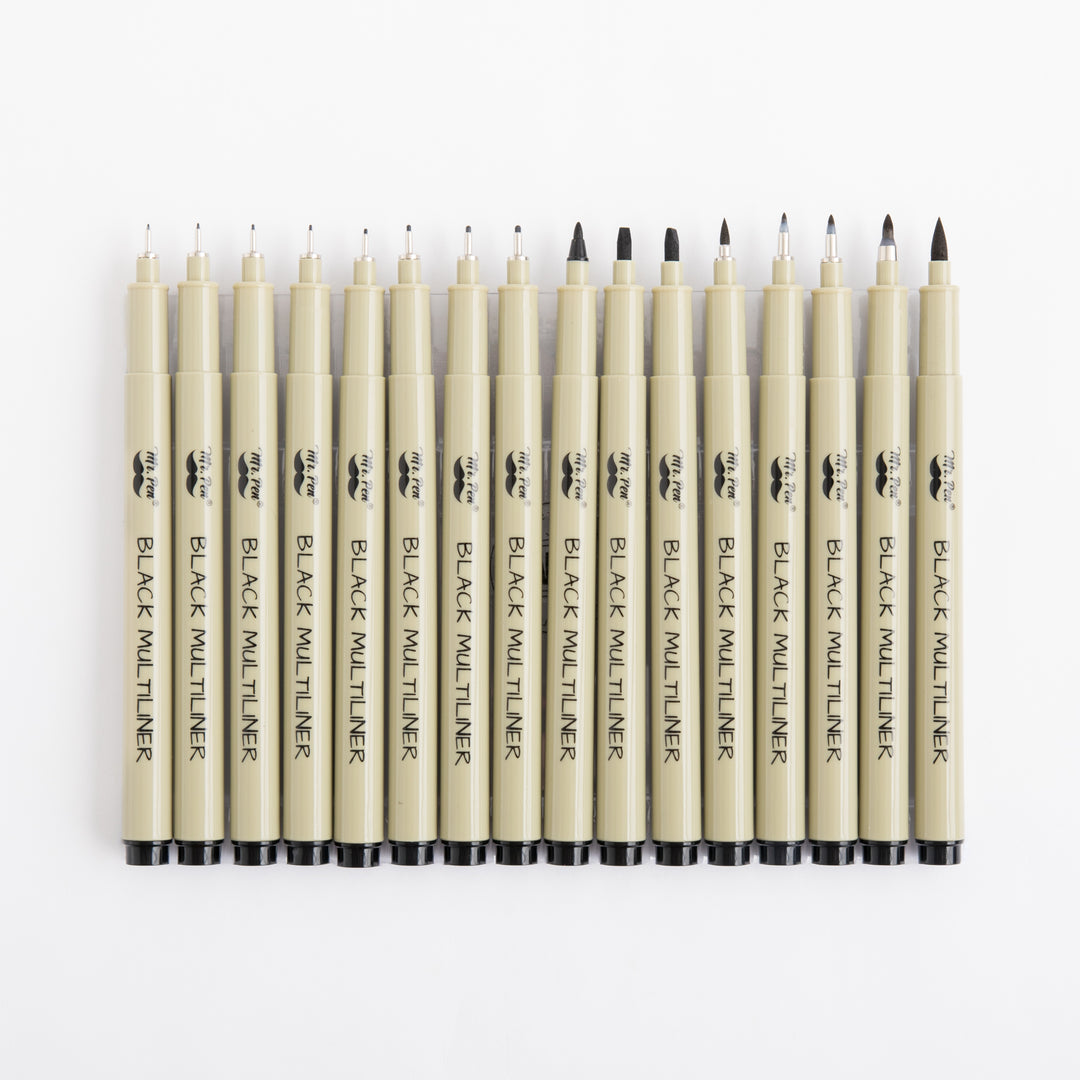 Fine Line 16 Pack Artist Multiliners - Black Bible Journaling Pens - Great for Drawing and Sketching - .05mm to 3mm