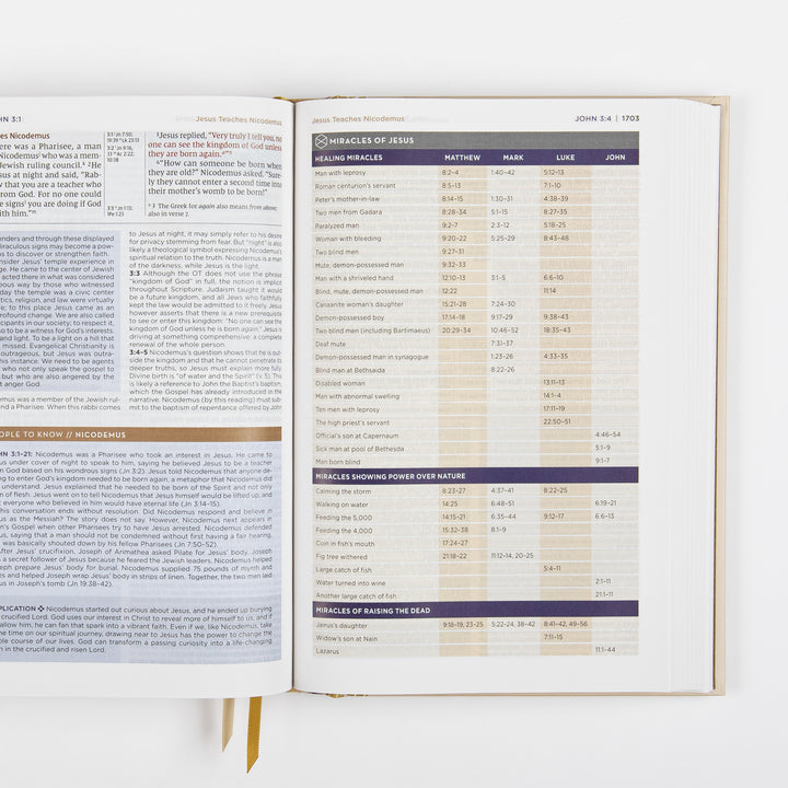 NIV Application Bible open to John 3, showing a &