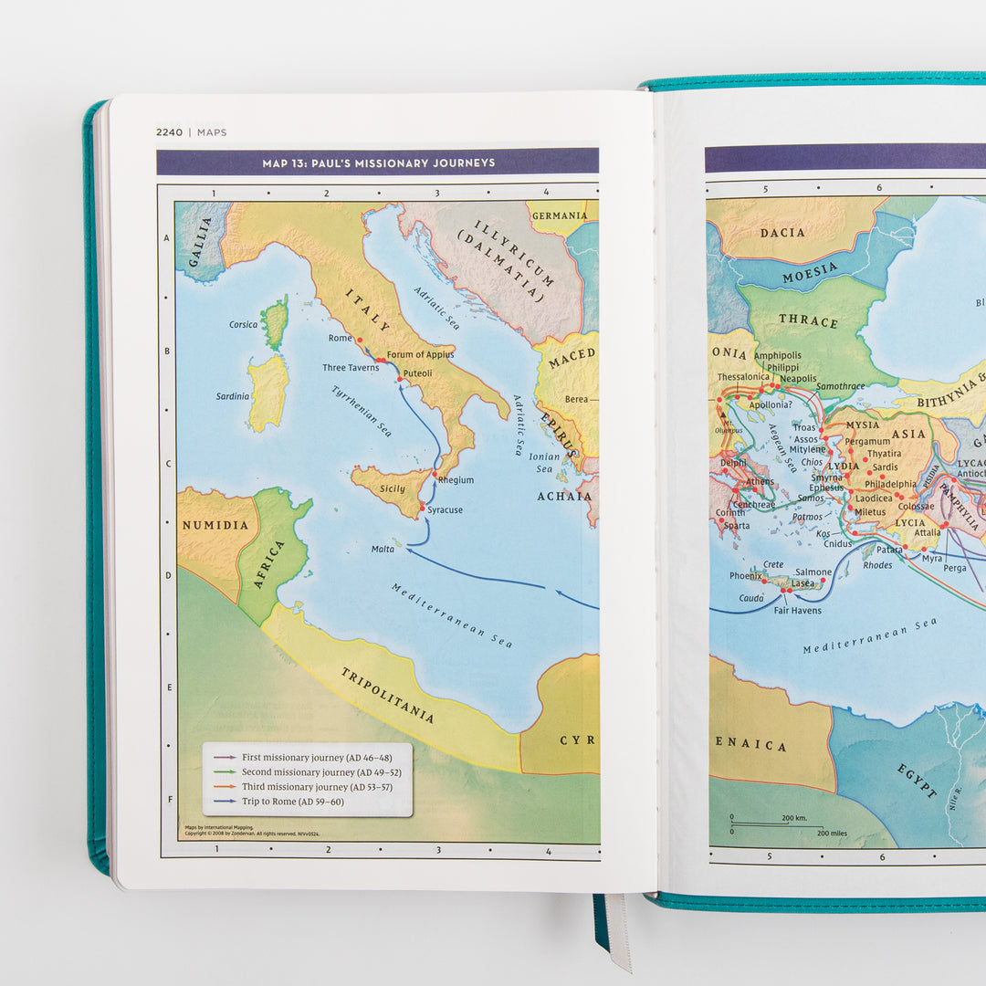 NIV Application Bible, Large Print leathersoft edition, open to Map 13, Paul&