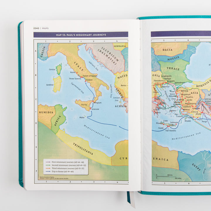NIV Application Bible, Large Print leathersoft edition, open to Map 13, Paul&