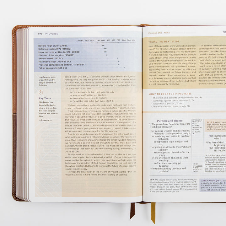 NIV Application Bible, leathersoft edition, open to Proverbs 1, showing a &