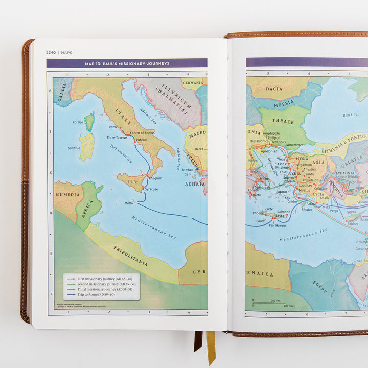 NIV Application Bible, leathersoft edition, open to Map 13, Paul&