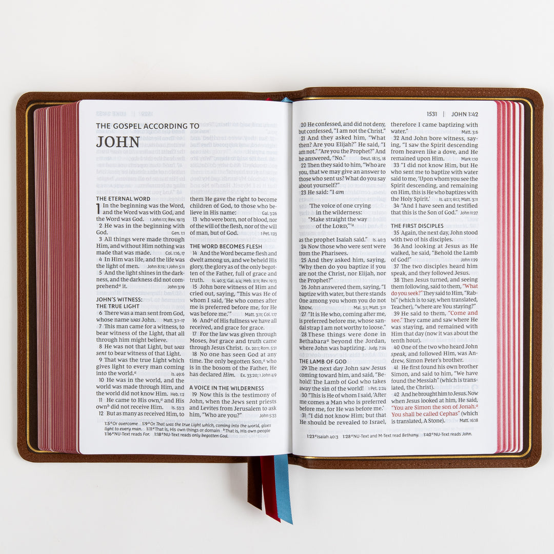 NKJV End-of-Verse Reference Bible - Large Print - Premium Goatskin - Brown, Premier Collection