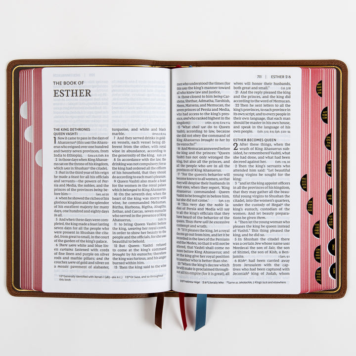 NKJV End-of-Verse Reference Bible - Large Print - Premium Goatskin - Brown, Thumb Indexed, Premier Collection