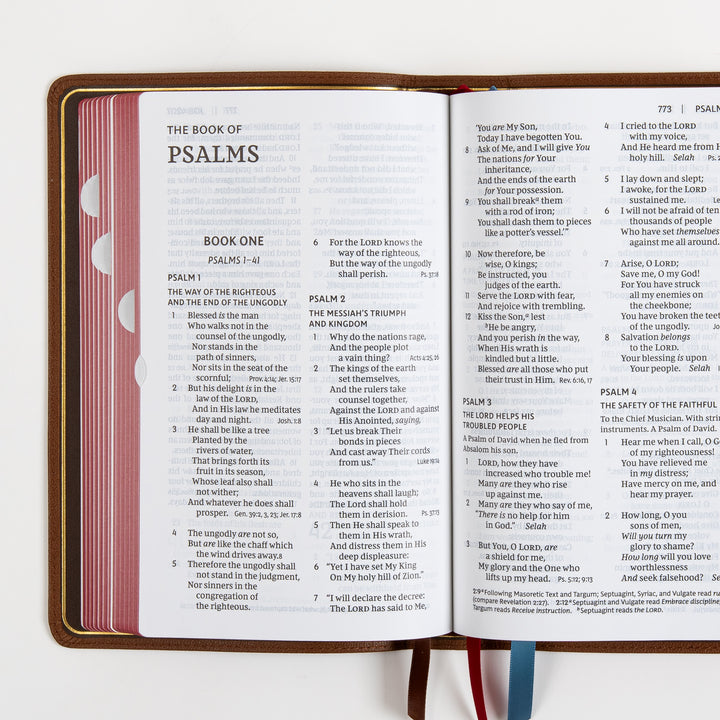 NKJV End-of-Verse Reference Bible - Large Print - Premium Goatskin - Brown, Thumb Indexed, Premier Collection