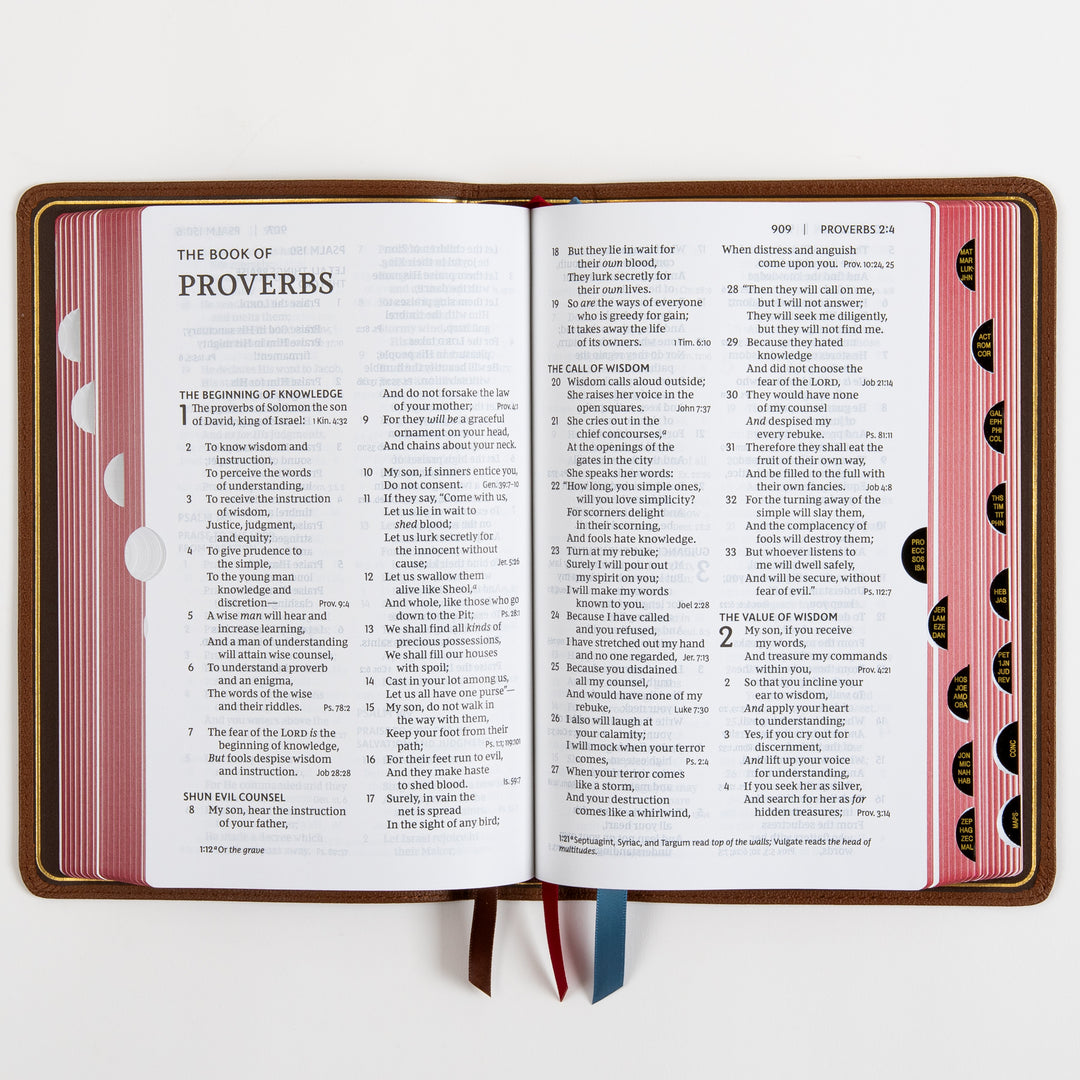 NKJV End-of-Verse Reference Bible - Large Print - Premium Goatskin - Brown, Thumb Indexed, Premier Collection
