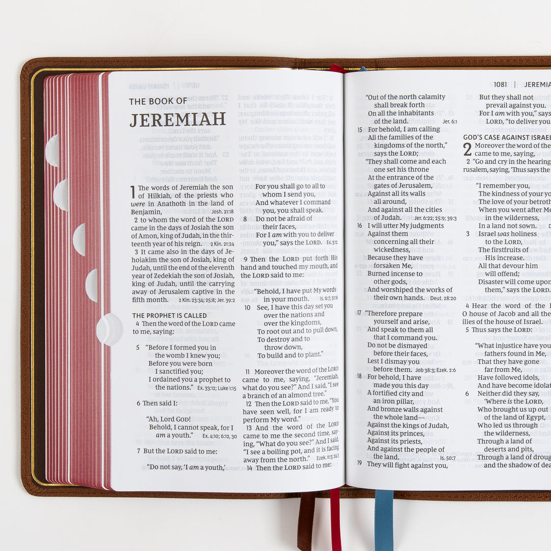 NKJV End-of-Verse Reference Bible - Large Print - Premium Goatskin - Brown, Thumb Indexed, Premier Collection