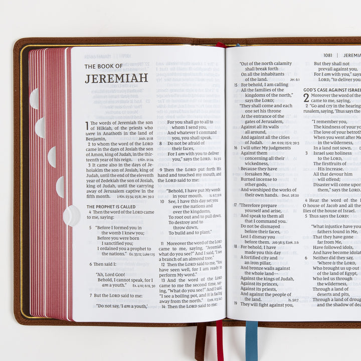 NKJV End-of-Verse Reference Bible - Large Print - Premium Goatskin - Brown, Thumb Indexed, Premier Collection
