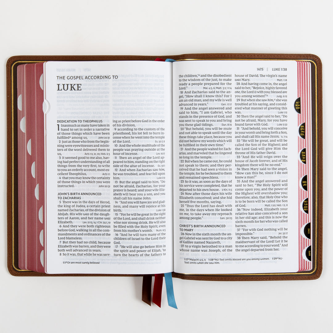 NKJV End-of-Verse Reference Bible - Large Print - Premium Goatskin - Brown, Thumb Indexed, Premier Collection