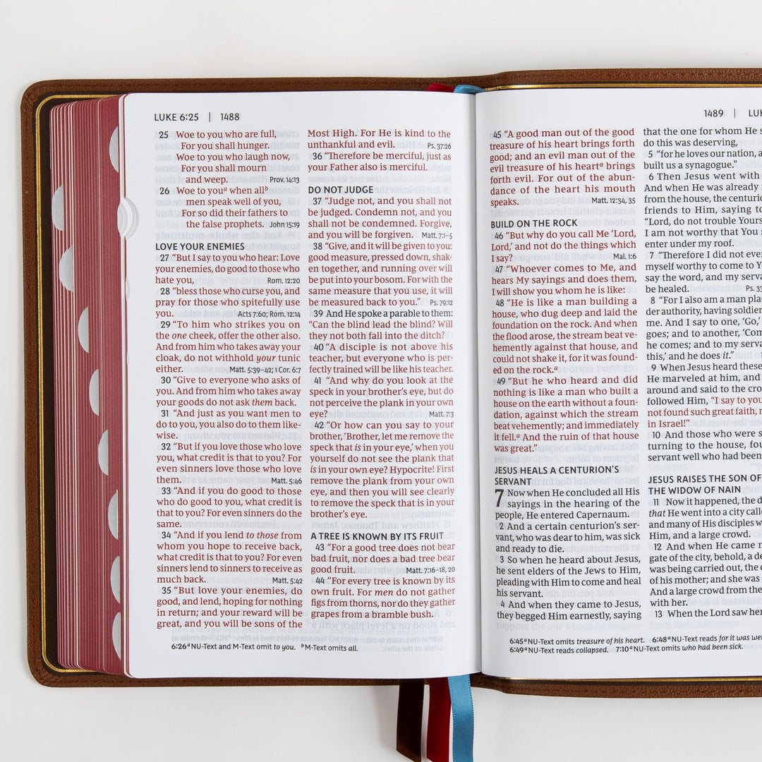 NKJV End-of-Verse Reference Bible - Large Print - Premium Goatskin - Brown, Thumb Indexed, Premier Collection