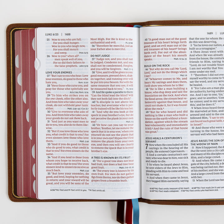 NKJV End-of-Verse Reference Bible - Large Print - Premium Goatskin - Brown, Thumb Indexed, Premier Collection