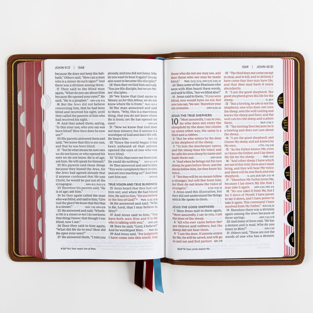 NKJV End-of-Verse Reference Bible - Large Print - Premium Goatskin - Brown, Thumb Indexed, Premier Collection