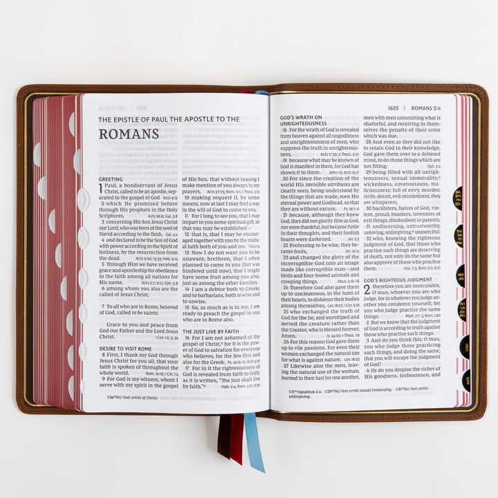 NKJV End-of-Verse Reference Bible - Large Print - Premium Goatskin - Brown, Thumb Indexed, Premier Collection