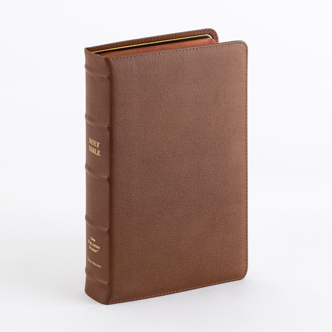 NKJV End-of-Verse Reference Bible - Large Print - Premium Goatskin - Brown, Thumb Indexed, Premier Collection