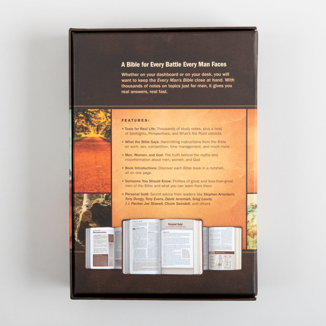 Back of the product packaging box listing features of the Every Man&