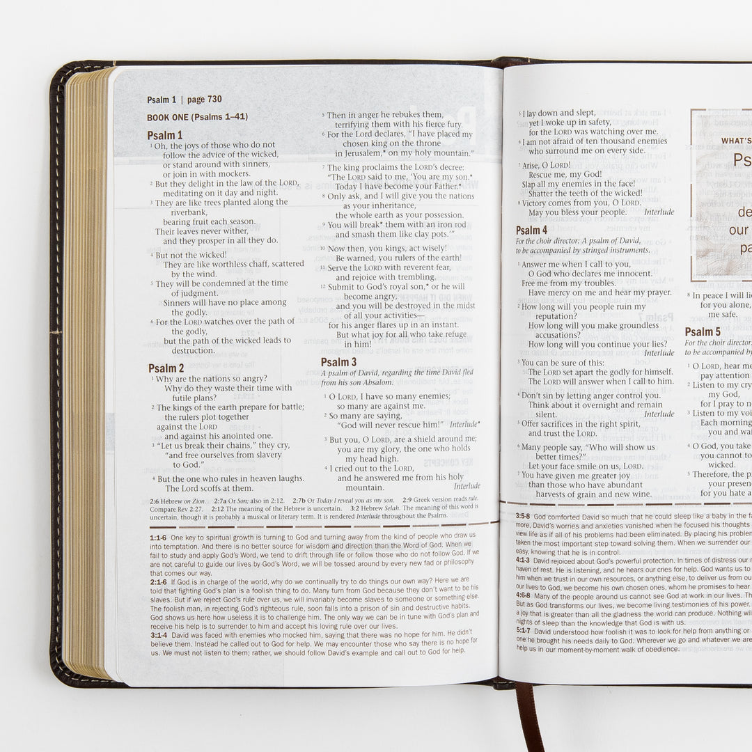 Open Bible page spread showing the text of Psalms 1 through 5, headed &