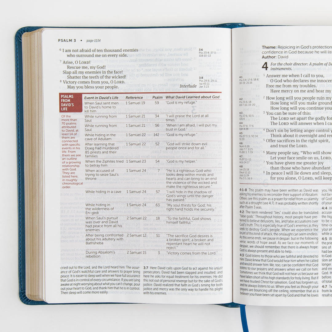 Open Bible to Psalms 3-4, featuring a &