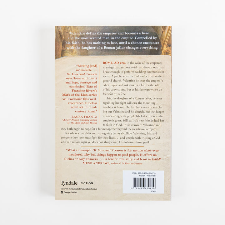 Back cover of the paperback novel "Of Love and Treason" by Jamie Ogle, using a darkened version of the front cover&