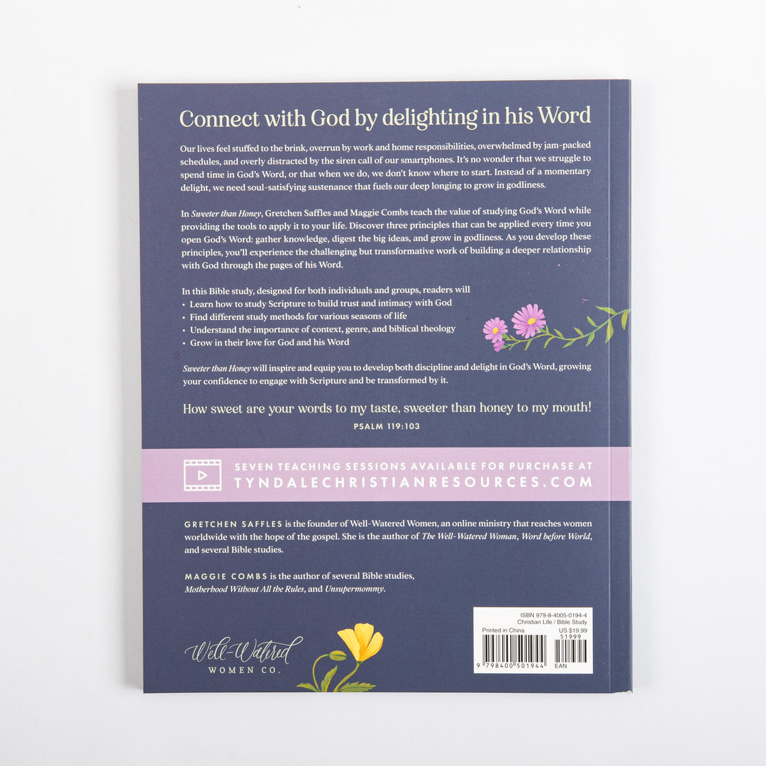 Back cover of Sweeter Than Honey, navy blue with the headline &