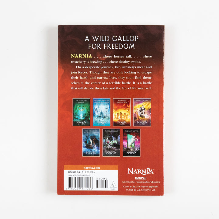 Back cover of The Horse and His Boy showing the &